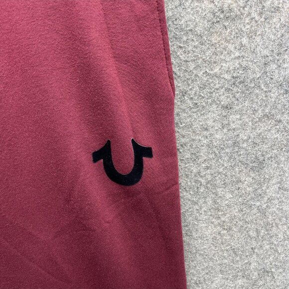True Religion Jogger Pants Mens Large Red Zinfandel Flock CWP02 Logo Sweatpants - Picture 5 of 13